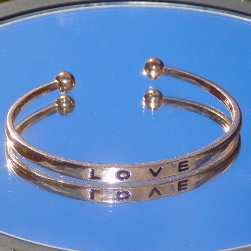 “LOVE” Engraved Rose Gold Toned Bangle Bracelet